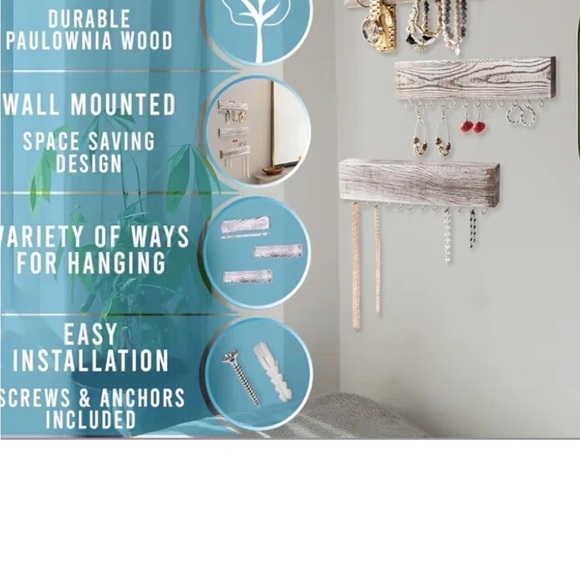 - Set of Three Rustic Wood & Gold Tone Metal Jewelry Organizer NEW in Box - Picture 2 of 8